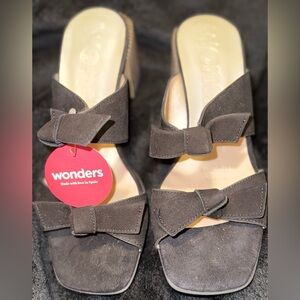 Wonders Black Suede Mules with Crisscross Straps